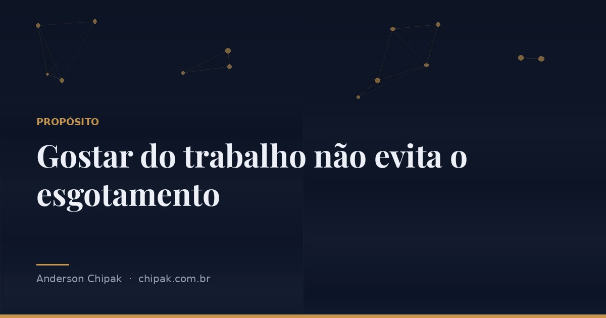 Capa do artigo “Gostar do trabalho não evita o esgotamento”, com o título sobre fundo escuro e grafismo geométrico