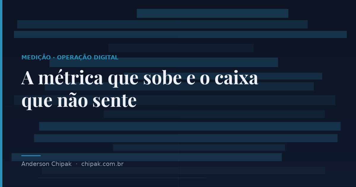 Capa do artigo “A métrica que sobe e o caixa que não sente”, com o título sobre fundo escuro e grafismo geométrico