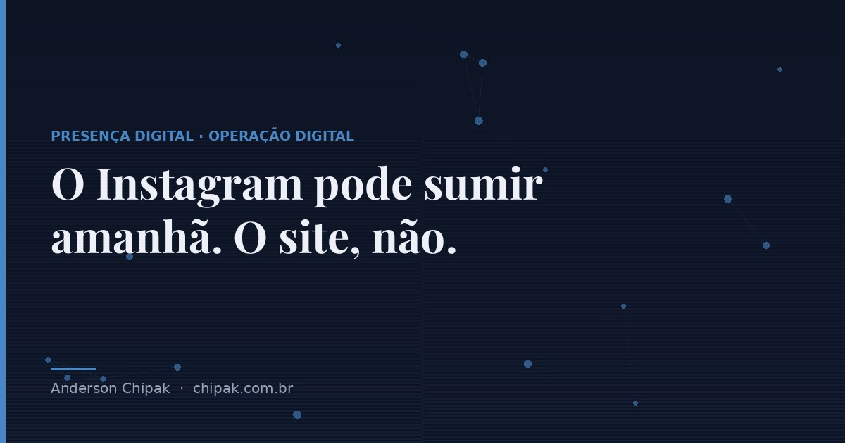 Capa do artigo “O Instagram pode sumir amanhã. O site, não.”, com o título sobre fundo escuro e grafismo geométrico