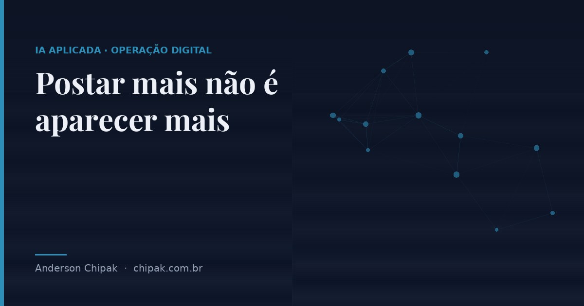 Capa do artigo “Postar mais não é aparecer mais”, com o título sobre fundo escuro e grafismo geométrico