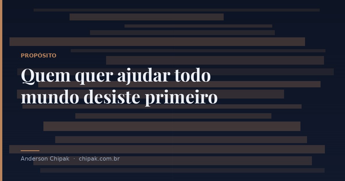 Capa do artigo “Quem quer ajudar todo mundo desiste primeiro”, com o título sobre fundo escuro e grafismo geométrico