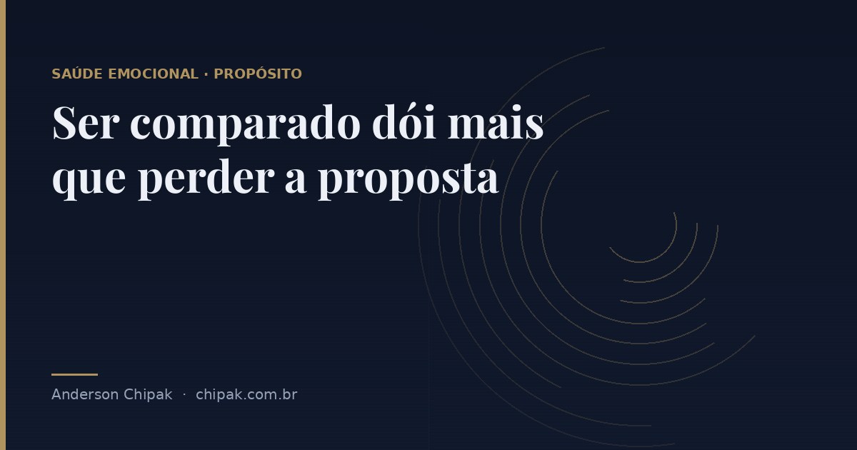 Capa do artigo “Ser comparado dói mais que perder a proposta”, com o título sobre fundo escuro e grafismo geométrico