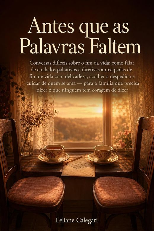 Capa do livro Antes que as Palavras Faltem, de Leliane Calegari — sobre conversas de fim de vida na família