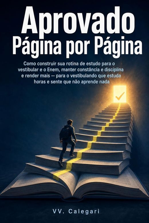 Capa do livro Aprovado Página por Página, de V.V. Calegari — sobre rotina de estudo e revisão para provas