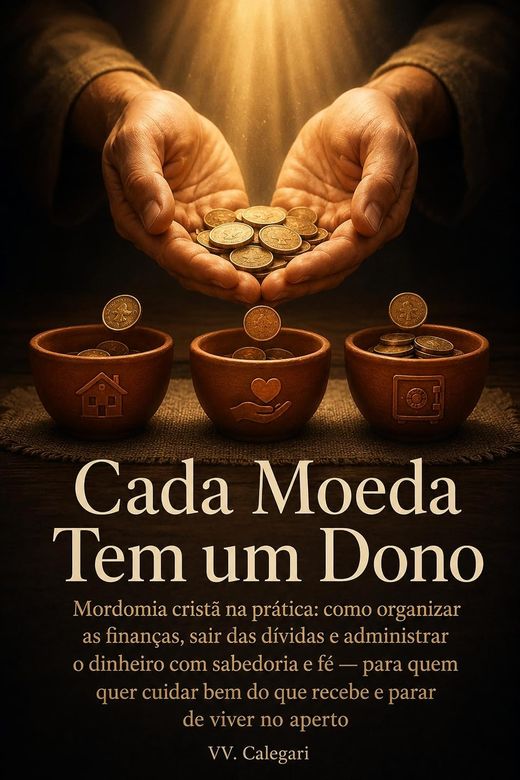 Capa do livro Cada Moeda Tem um Dono, de V.V. Calegari — sobre mordomia cristã e finanças pessoais