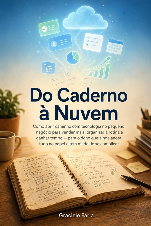 Capa do livro Do Caderno à Nuvem, de Graciele Faria — sobre tecnologia simples para o pequeno negócio