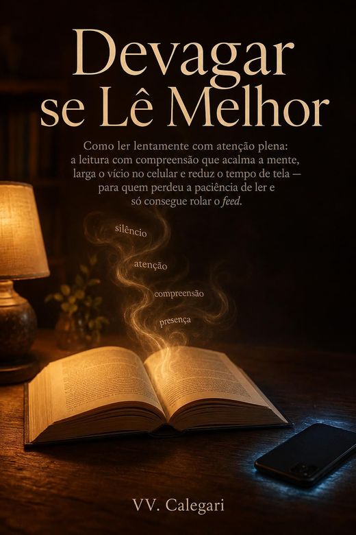 Capa do livro Devagar se Lê Melhor, de V.V. Calegari — sobre leitura lenta e atenção