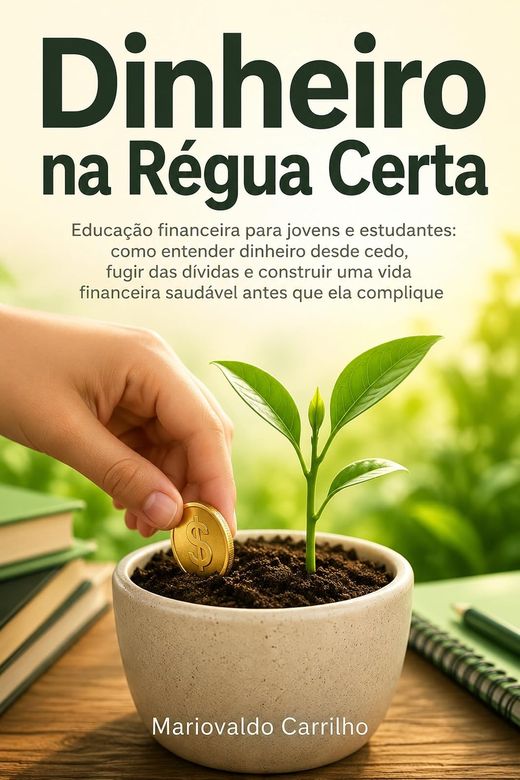 Capa do livro Dinheiro na Régua Certa, de Mariovaldo Carrilho — sobre juro, cartão e crédito antes da vida adulta