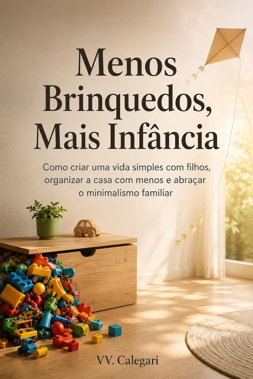 Capa do livro Menos Brinquedos, Mais Infância, de V.V. Calegari — sobre minimalismo com filhos