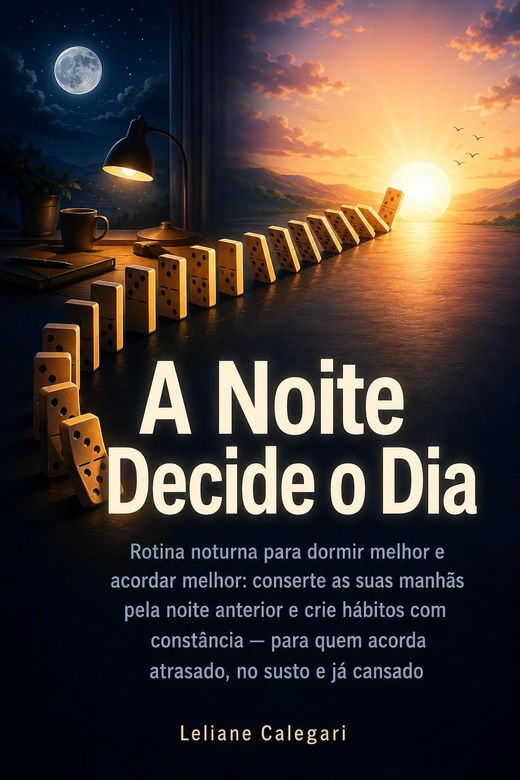 Capa do livro A Noite Decide o Dia, de Leliane Calegari — sobre rotina noturna, sono e hábitos