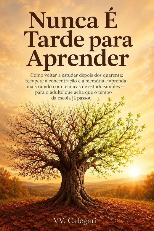 Capa do livro Nunca É Tarde para Aprender, de V.V. Calegari — sobre voltar a estudar na vida adulta