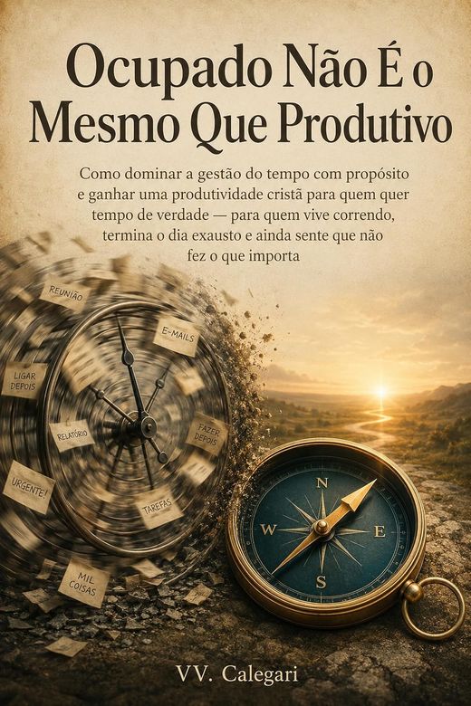 Capa do livro Ocupado Não É o Mesmo Que Produtivo, de V.V. Calegari — sobre tempo, foco e propósito