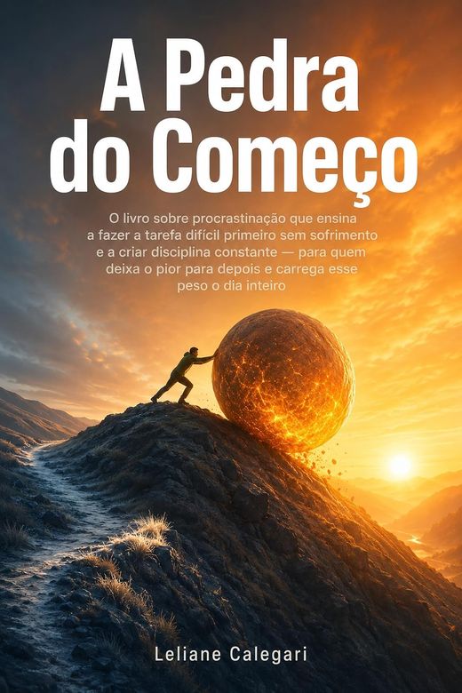 Capa do livro A Pedra do Começo, de Leliane Calegari — sobre procrastinação e o começo do dia