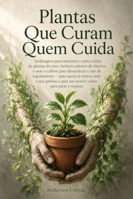 Capa do livro Plantas Que Curam Quem Cuida, de Anderson Chipak — sobre jardinagem para iniciantes e descanso