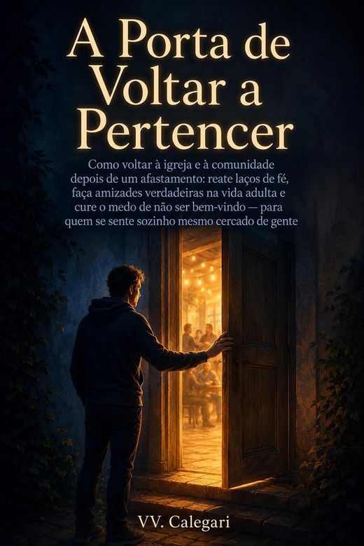 Capa do livro A Porta de Voltar a Pertencer, de V.V. Calegari — sobre voltar à comunidade depois do afastamento