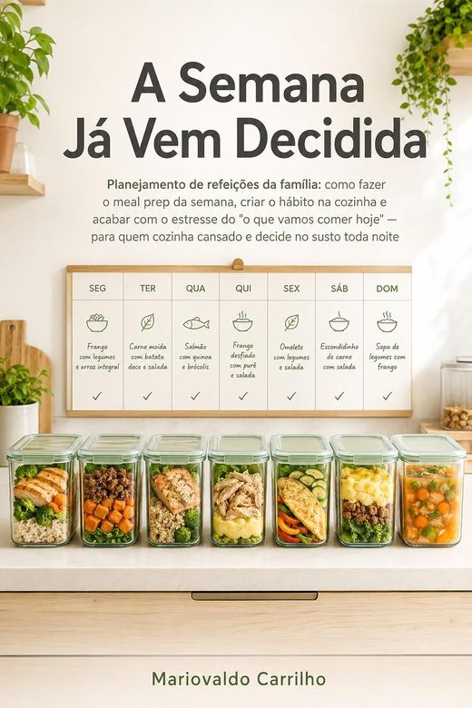 Capa do livro A Semana Já Vem Decidida, de Mariovaldo Carrilho — sobre planejamento de refeições da família