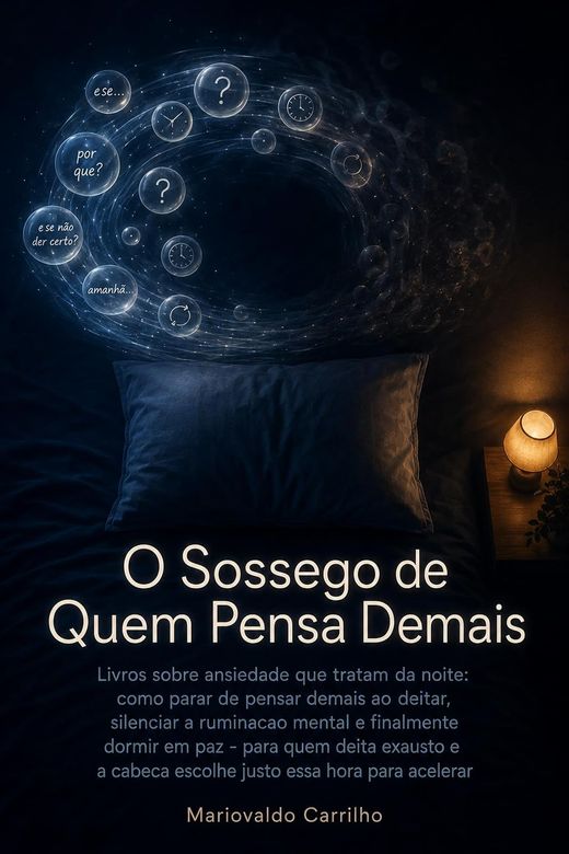 Capa do livro O Sossego de Quem Pensa Demais, de Mariovaldo Carrilho — sobre ruminação noturna e sono