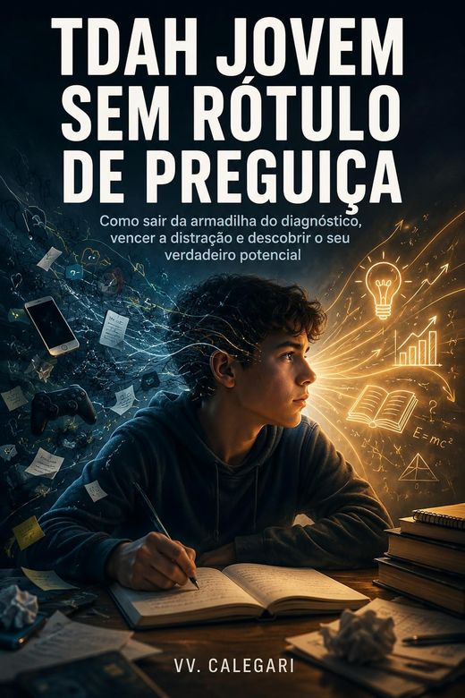 Capa do livro TDAH Jovem sem Rótulo de Preguiça, de V.V. Calegari — sobre TDAH na adolescência e estudo