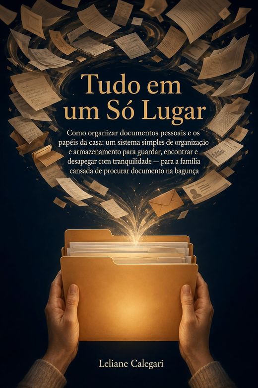Capa do livro Tudo em um Só Lugar, de Leliane Calegari — sobre organizar documentos e papéis da casa